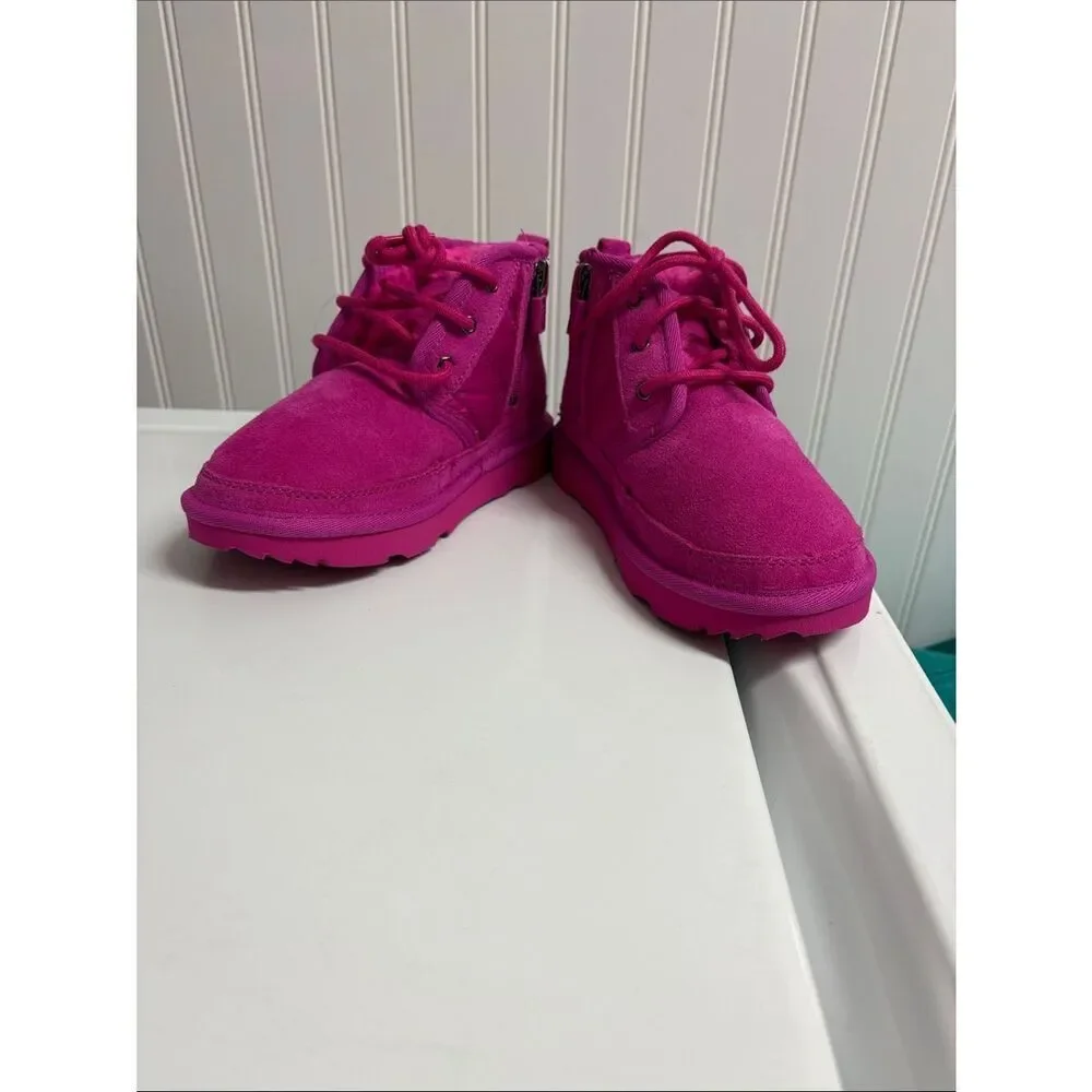 Ugg Australia Kids Hot Pink Neumel II Side Zipper Lace Up Booties Size 12